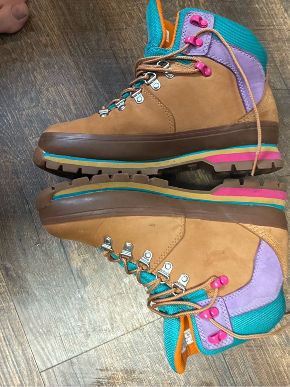 Timberland Women's Euro Hiker Mixed Media Boots Wheat Turquoise Purple Size 7 - Picture 3 of 8